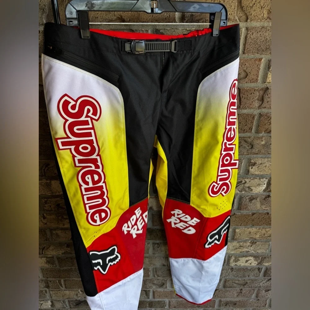 Supreme x Fox Racing Moto Pants Size L Ride Red Black Yellow Authentic
